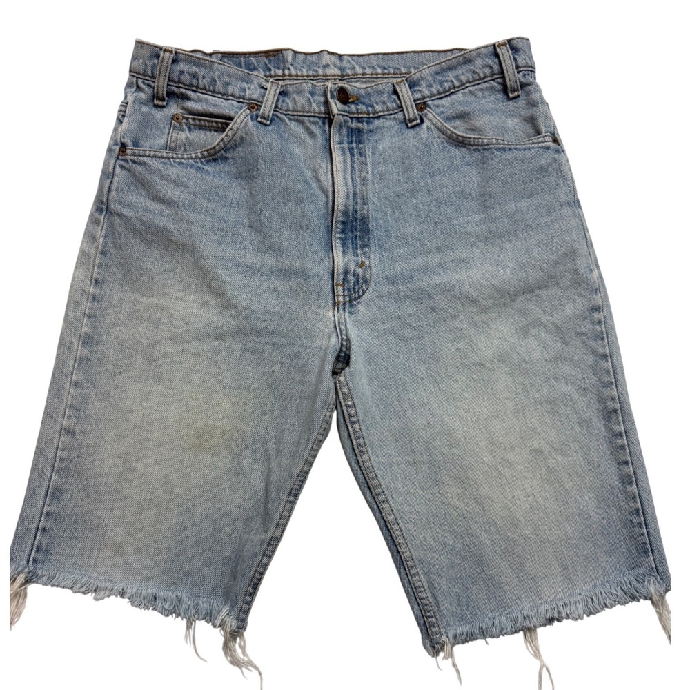 Vintage Levis 517‎ Orange Tab Mens Denim Shorts Light Wash Cut Off Size 36 USA